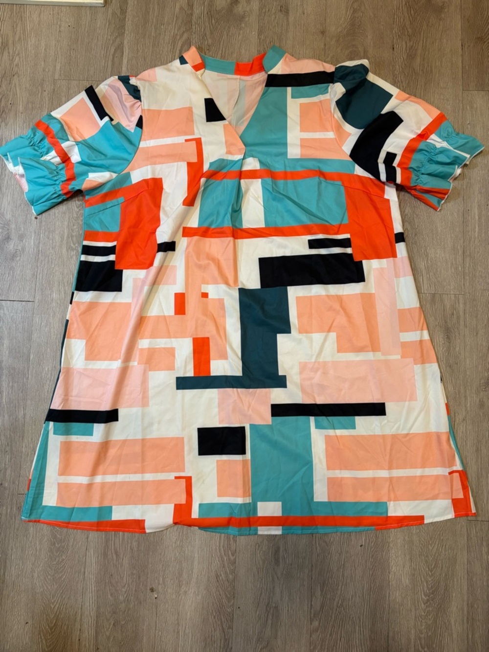 SHEIN Geometric Colorblock Midi Dress in Teal, Coral, Peach, Black & White